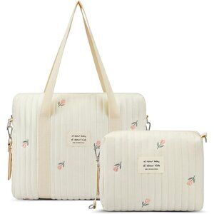 Versatile 2-Pc Diaper Bag Tote - Lightweight Cotton with Ample Storage Options